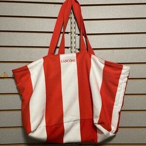 XL Beach Tote Terry Cloth Reusable Bag  Red‎ White Stripes Microfiber